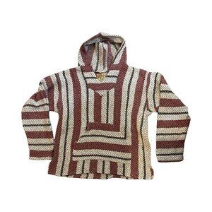Baja Joe Unisex Mexican Baja Hoodie Size M Red‎ & White Striped Blend Pullover